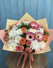 Букет цветов из:  Розы, Герберы и Хризантемы в Нестерово