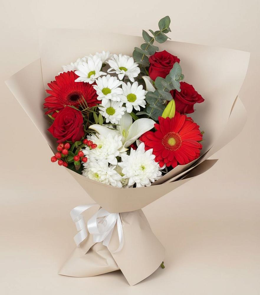 Букет цветов из: Розы, Хризантемы, Герберы и Лилии в Нестерово